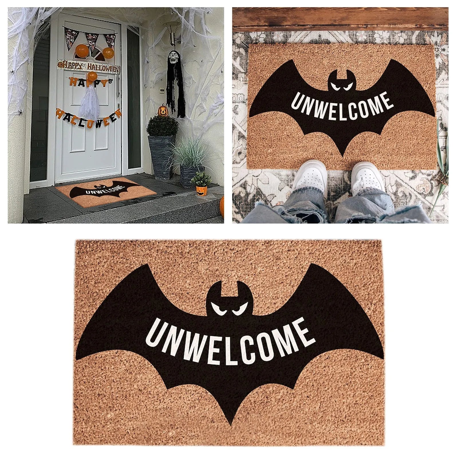 Black Bat Halloween Bathroom Mat – Door Entrance & Kitchen Floor Rug - silverfoxgoods